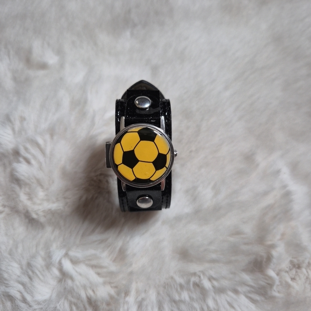 Kids Soccer Watch Black Yellow Bracelet Style Glittery Ball Sporty School Fun ✨️